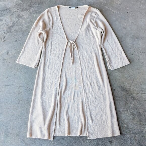 Vintage Rampage Ivory Knit Tie Front Long Duster Cardigan medium - Picture 1 of 8
